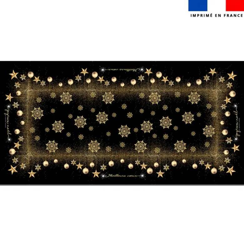 Coupon imprimé nappe de Noel rectangle noire 300x146 cm motif flocons gold