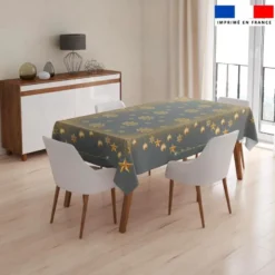 Coupon imprimé nappe de Noel rectangle grise 240x146 cm motif flocons gold