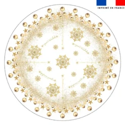 Coupon imprimé nappe de Noel ronde banche motif flocons gold