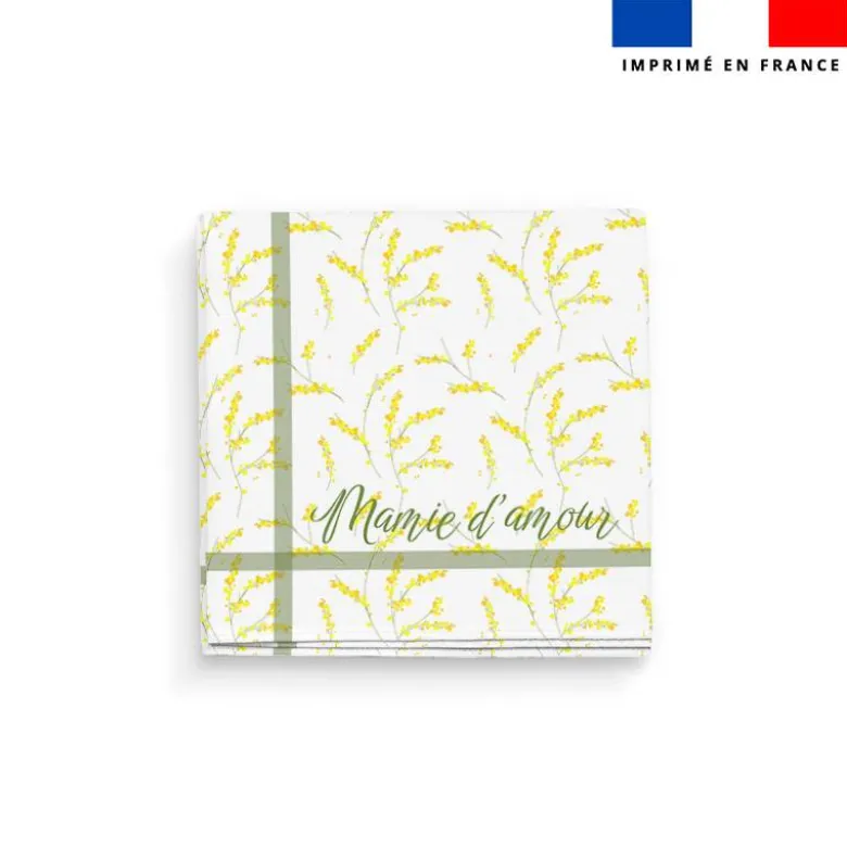 Coupon imprimé serviette de table motif mimosa jaune mamie d'amour
