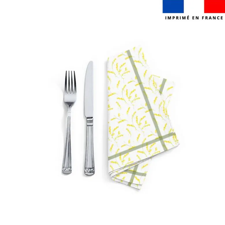 Coupon imprimé serviette de table motif mimosa jaune mamie d'amour