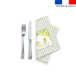 Coupon imprimé serviette de table motif vichy vert tilleul et mimosa mamie d'amour