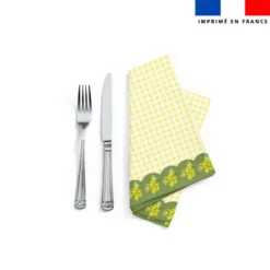 Coupon imprimé serviette de table motif vichy mimosa