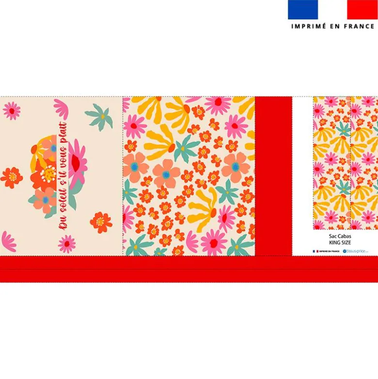 coupon - Kit couture sac cabas motif printemps - Tissu imperméable 300gr/m² - King (grand)