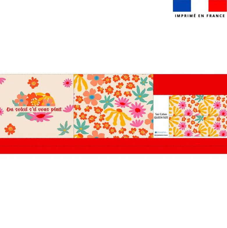 coupon - Kit couture sac cabas motif printemps - Tissu imperméable 300gr/m² - King (grand)