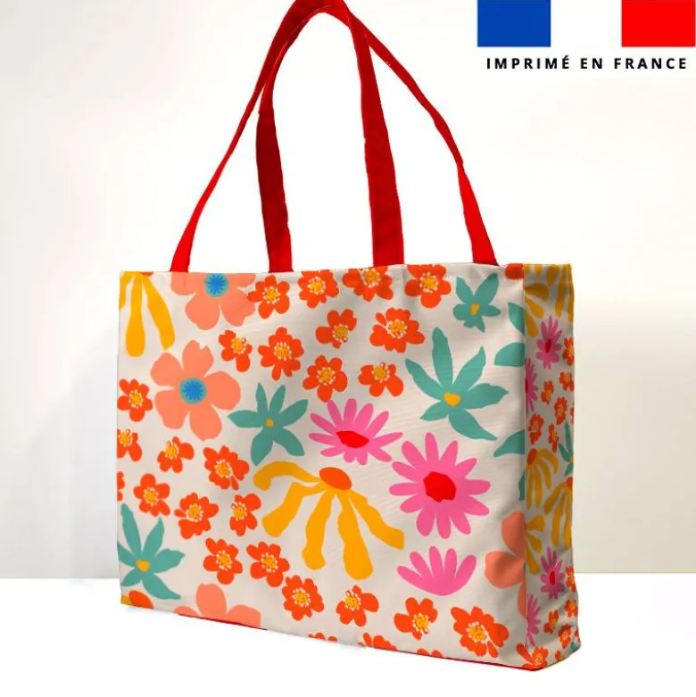 coupon - Kit couture sac cabas motif printemps - Tissu imperméable 300gr/m² - King (grand)