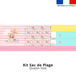 coupon - Kit couture sac cabas motif chiens summer vibes - Création Jolifox - Éponge 320 gr/m² - Queen (moyen)
