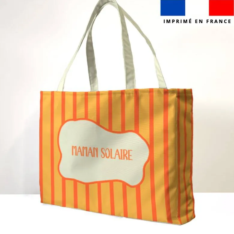 coupon - Kit couture sac cabas motif rayures orange et palmiers - Éponge 320 gr/m² - Queen (moyen)
