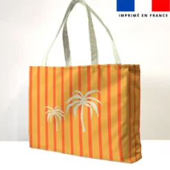 coupon - Kit couture sac cabas motif rayures orange et palmiers - Éponge 320 gr/m² - Queen (moyen)