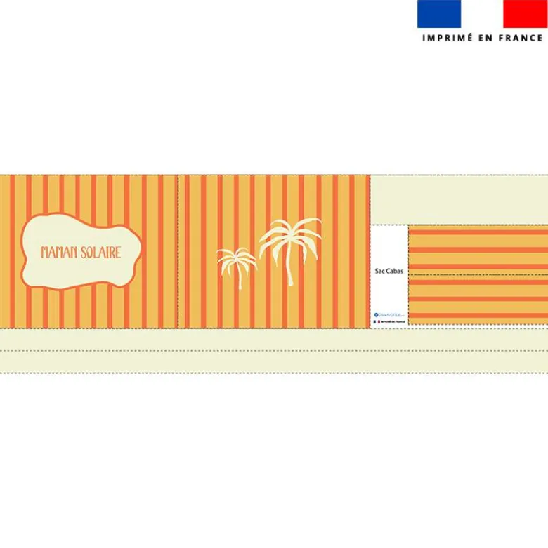 coupon - Kit couture sac cabas motif rayures orange et palmiers - Éponge 320 gr/m² - Queen (moyen)