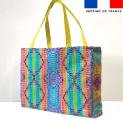 coupon - Kit couture sac cabas motif summer jaune et rose - Création Lita Blanc - Éponge 320 gr/m² - Queen (moyen)
