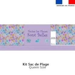 coupon - Kit couture sac cabas parme motif fleurs légères - Création Cat&Colours - Tissu imperméable 300gr/m² - King (grand)