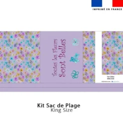 coupon - Kit couture sac cabas parme motif fleurs légères - Création Cat&Colours - Tissu imperméable 300gr/m² - King (grand)