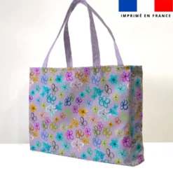 coupon - Kit couture sac cabas parme motif fleurs légères - Création Cat&Colours - Tissu imperméable 300gr/m² - King (grand)