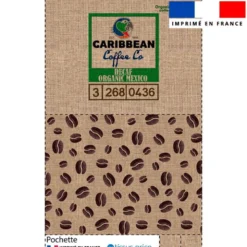 coupon - Kit pochette marron motif café effet jute - Simili cuir 550 gr/m² -