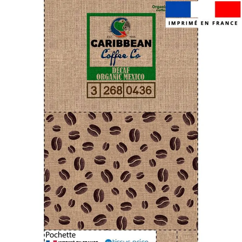 coupon - Kit pochette marron motif café effet jute - Simili cuir 550 gr/m² -