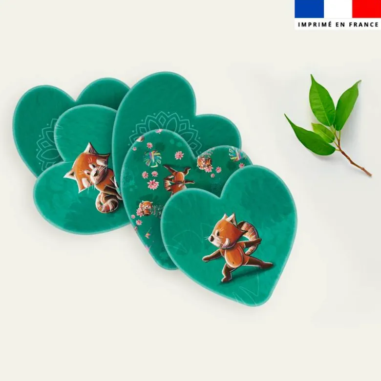 Coupon lingettes lavables coeurs motif panda roux yoga - Création Stillistic