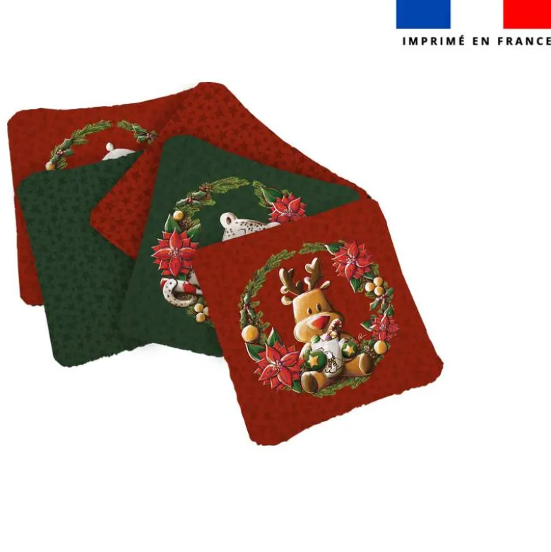 Coupon lingettes lavables motif animaux couronne de Noël - Création Stillistic