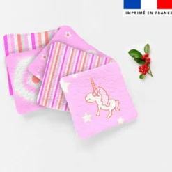 Coupon lingettes lavables motif licorne et pégase rose - Création Lili Bambou Design