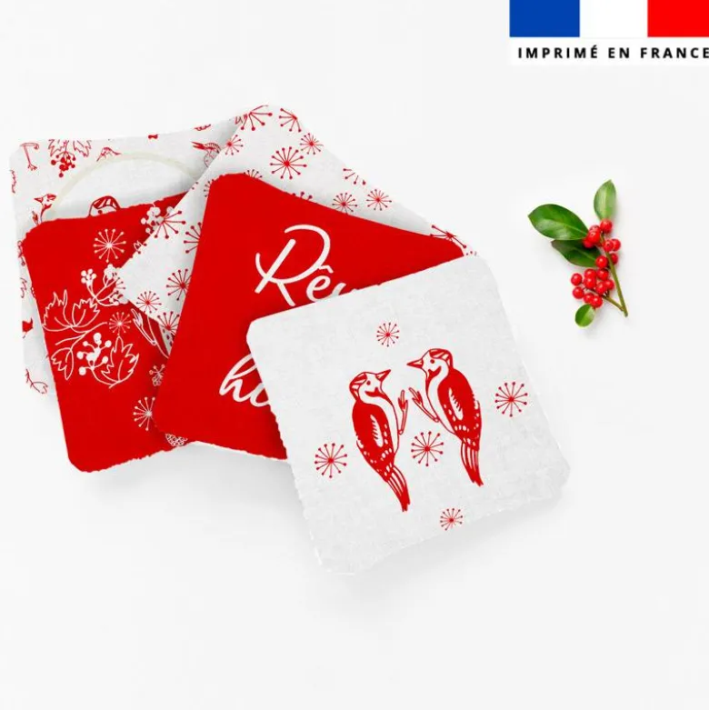Coupon lingettes lavables motif oiseaux rouges - Création Lili Bambou Design