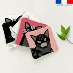 Coupon lingettes lavables motif chat roseet noir - Création Lita Blanc