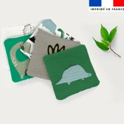 Coupon lingettes lavables motif dino vert et volcan