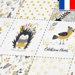 Coupon lingettes lavables motif ambiance d'hiver jaune or et gris