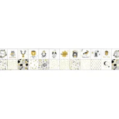Coupon lingettes lavables motif ambiance d'hiver jaune or et gris