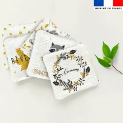Coupon lingettes lavables motif ambiance d'hiver jaune or et gris
