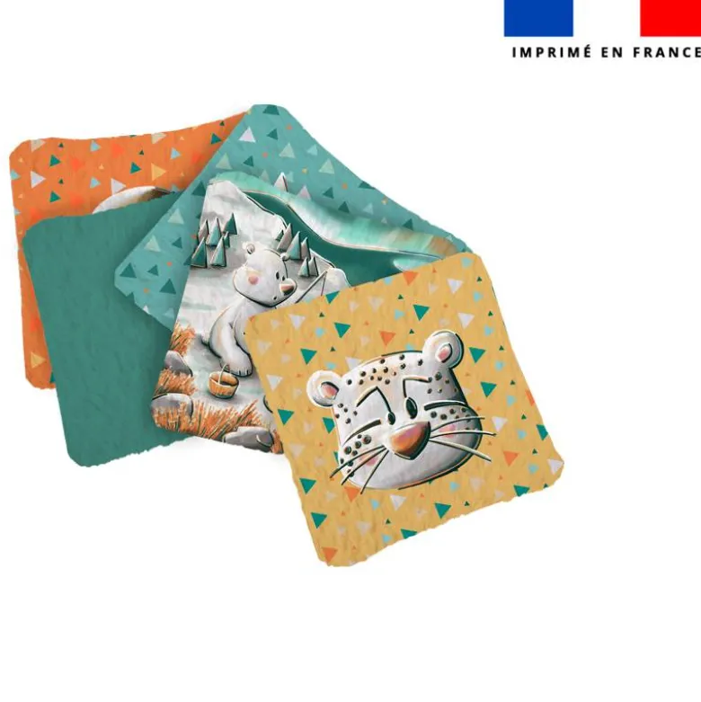 Coupon lingettes lavables motif animaux du froid vert et orange - Création Stillistic