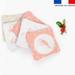 Coupon lingettes lavables motif oiseaux roses - Création Lili Bambou Design