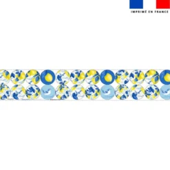 Coupon lingettes lavables motif citron jaune et oiseau bleu - Création Pilar Berrio