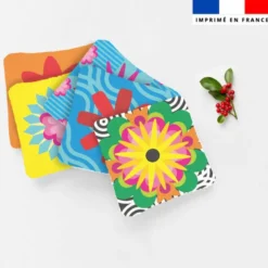 Coupon lingettes lavables motif fleurs multicolores - Création Lita Blanc