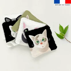 Coupon lingettes lavables motif chat vert et noir - Création Lita Blanc