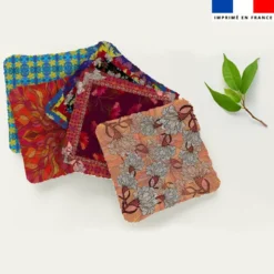Coupon lingettes lavables motif fleur multicolore - Création Lita Blanc