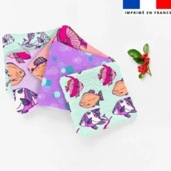 Coupon lingettes lavables motif poisson rose et bleu - Création Lili Bambou Design