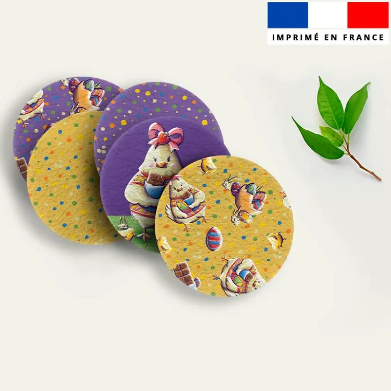 Coupon lingettes lavables rondes motif poule et oeufs de Pâques - Création Stillistic