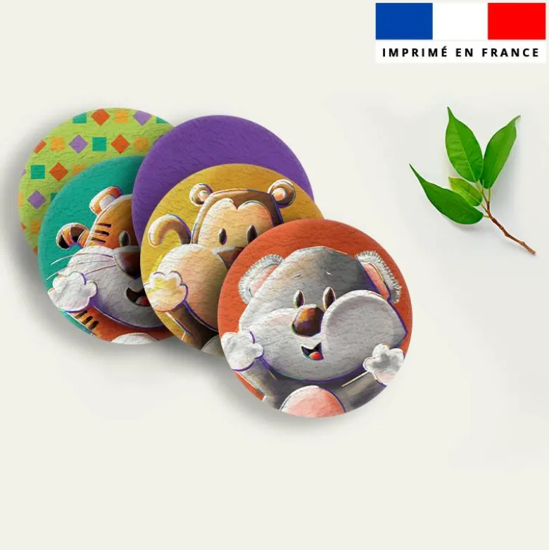 Coupon lingettes lavables rondes motif animaux Lou-Sticks - Création Stillistic