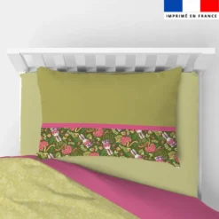 Coupon oreiller imprimé mini lapin printanier vert kaki - Création Stillistic