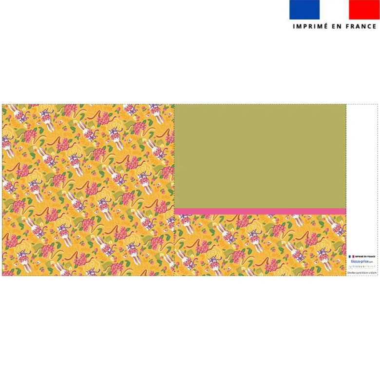 Coupon oreiller imprimé mini lapin printanier jaune - Création Stillistic