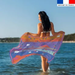 Coupon paréo motif welcome summer bleu
