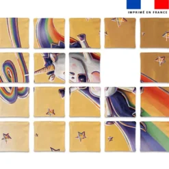 coupon - Patron imprimé pour jeu de puzzle 2 en 1 motif licorne et licorne toboggan - Création Stillistic - Velours blanc cassé 294 gr/m² -