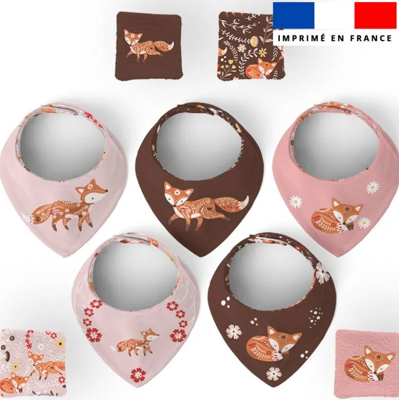 Coupon éponge bavoirs bandana motif folk fox