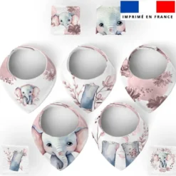 Coupon éponge bavoirs bandana motif éléphant aquarelle