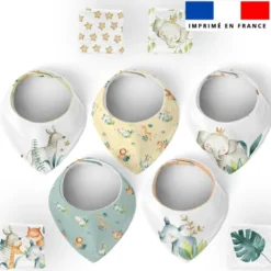 Coupon éponge bavoirs bandana motif safari animaux aquarelle