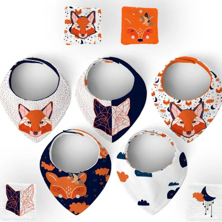 Coupon éponge bavoirs bandana motif renard