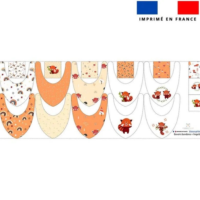 Coupon éponge bavoirs bandana motif panda roux