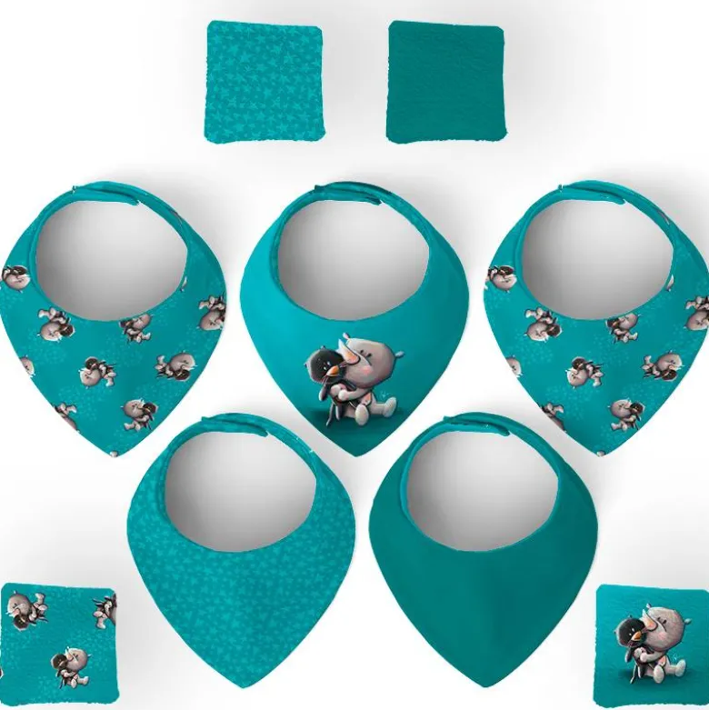 Coupon éponge bavoirs bandana motif bébé rhino - Création Stillistic