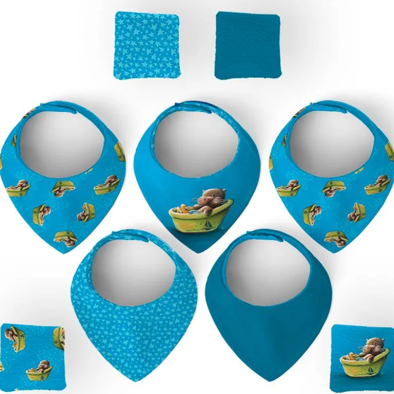 Coupon éponge bavoirs bandana motif bébé loutre - Création Stillistic