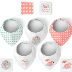 Coupon éponge bavoirs bandana motif flamant rose